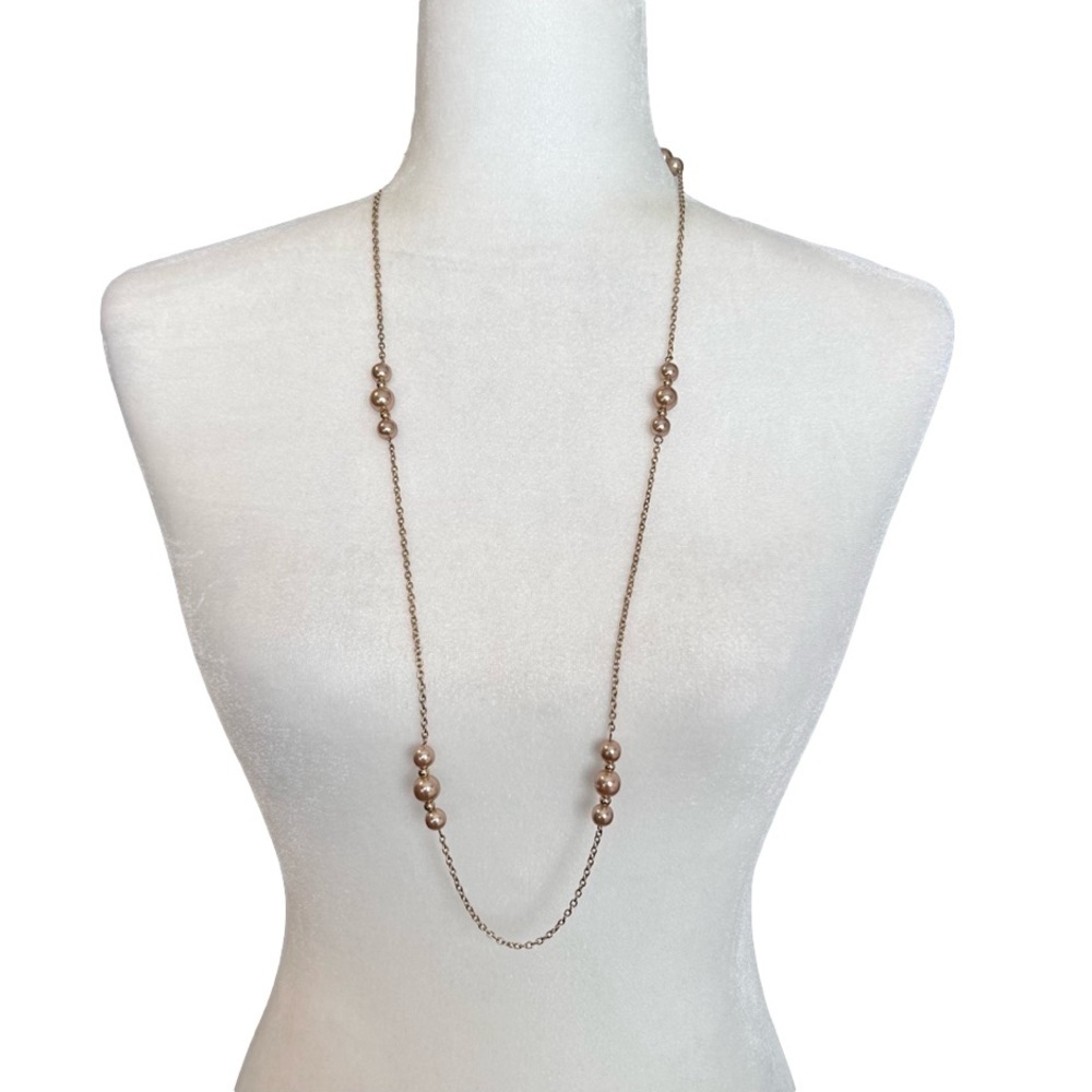 Necklace Gold Tone Metal Chain Faux Champagne Pearls